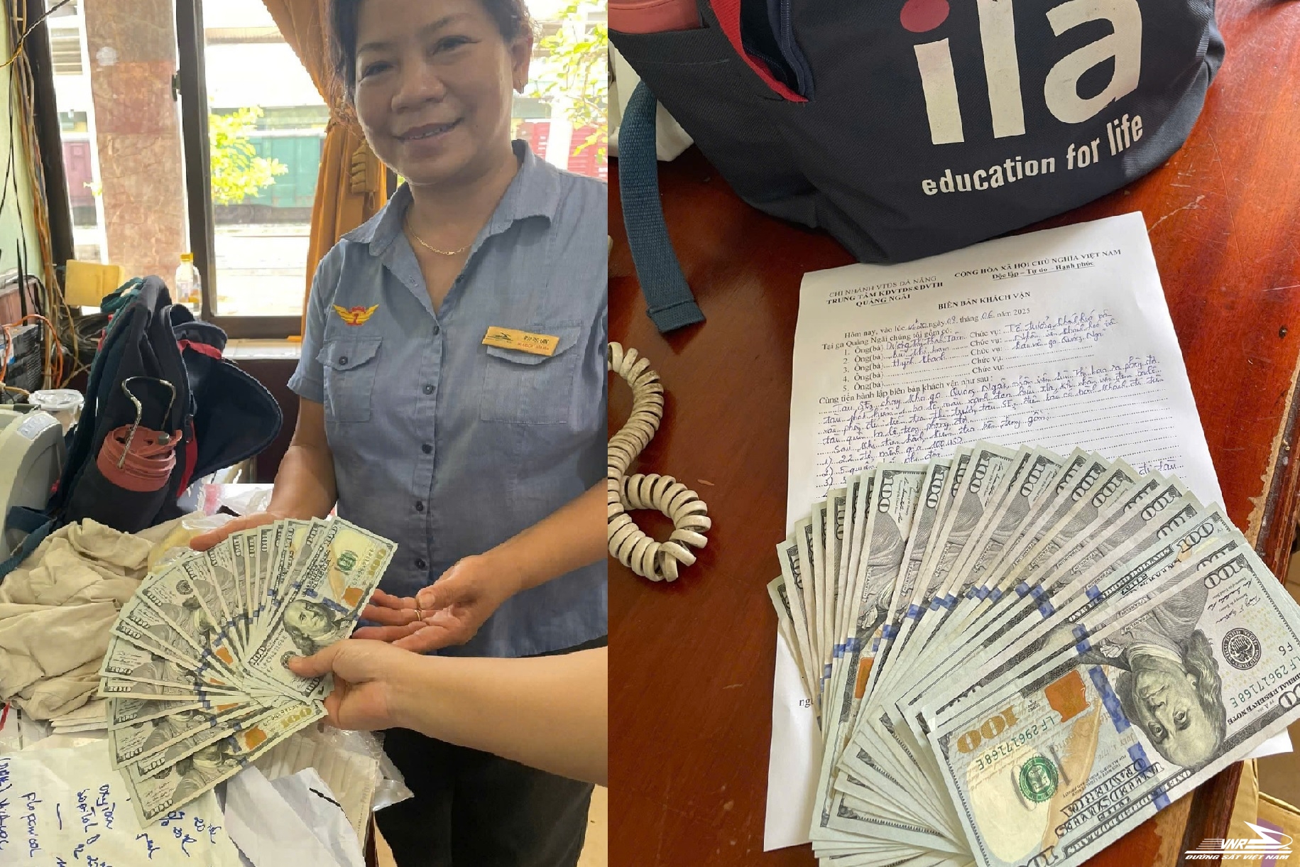 Nhà ga Quảng Ngãi trả lại 2.200 USD cho hành khách bỏ quên